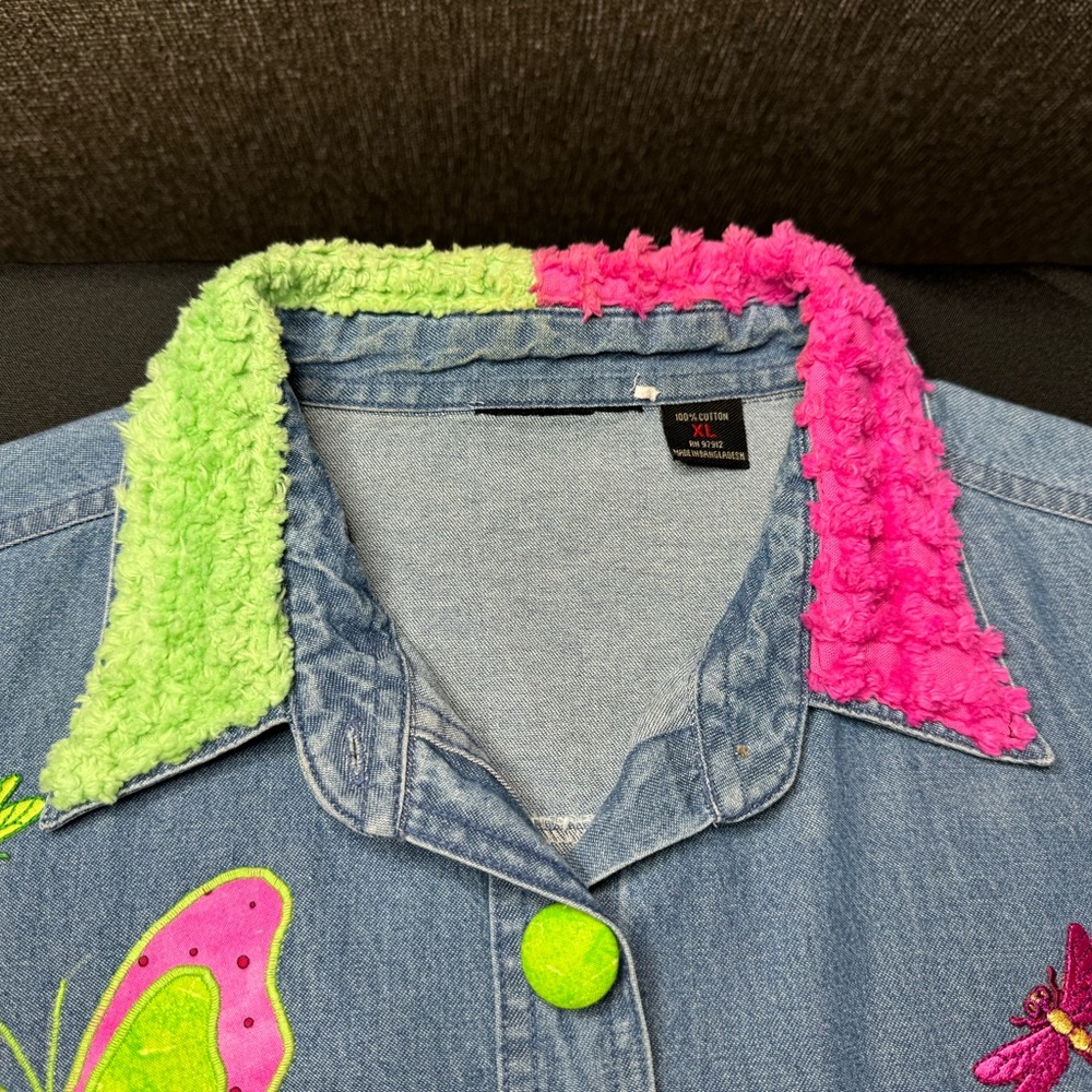 Women Embellished Appliqué Cheniile Embroidery XL Top button covers Butterflies - Picture 6 of 13